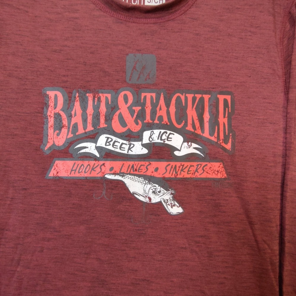 FINTECH Bait & Tackle Fishing T-Shirt Burgundy Long Sleeve Men’s Small Outdoors